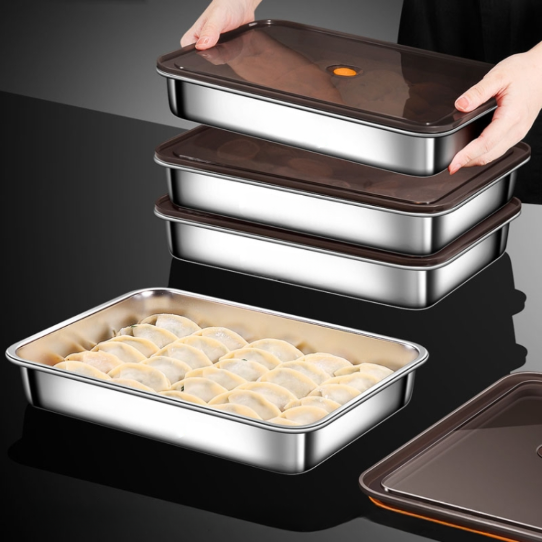 ✨Contenitore per alimenti antibatterico in acciaio inox 304 con coperchio sottovuoto (22,5 x 15 x 6cm)