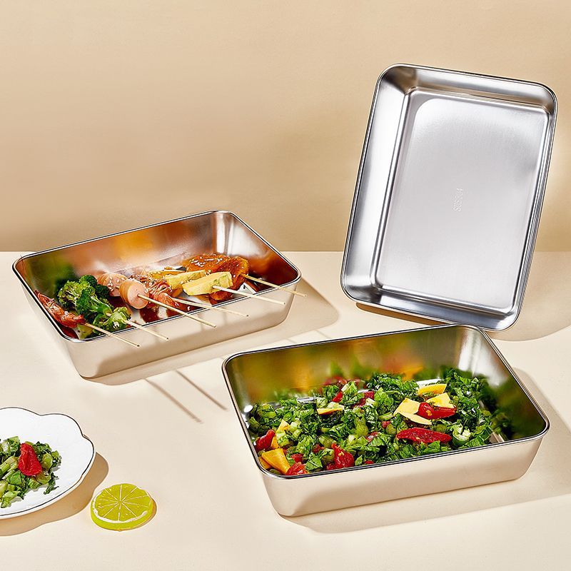 Vassoio per alimenti in acciaio inossidabile (22 x 15 x 6 cm) - CON COPERCHIO