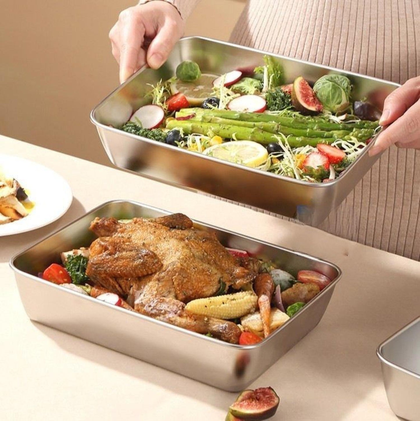 Scatole Vassoio In Acciaio Inox Con Coperchio (22*15*6cm)