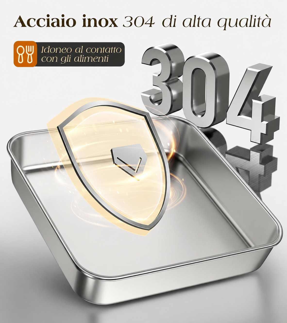 CONTENITORE PER ALIMENTI IN ACCIAIO INOX 304 (25 × 20 × 6 CM) – 2400 ML CON COPERCHIO ERMETICO