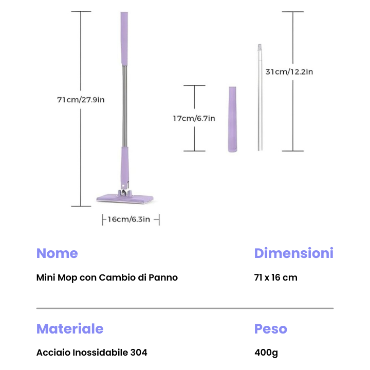 Mop con Cambio del Panno, Design del Manico a Spinta-Tiro con Asciugamano Monouso (LTT)