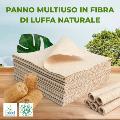 Panno multiuso in fibra di luffa. Super assorbente, separa il grasso, ideale per pulire la cucina, i tavoli e tutte le superfici.