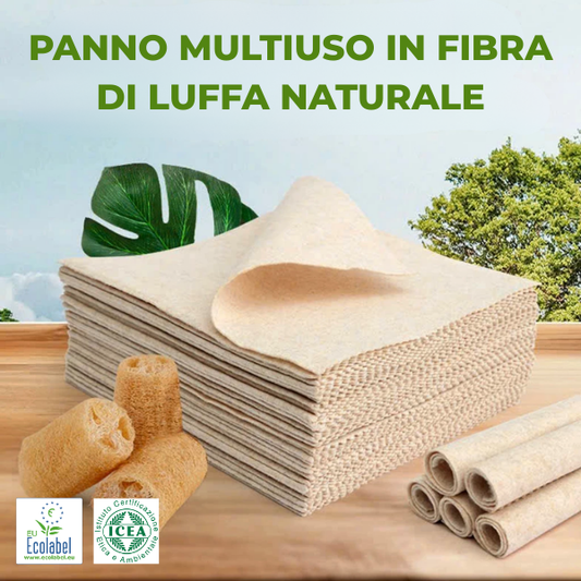 Panno multiuso in fibra di luffa. Super assorbente, separa il grasso, ideale per pulire la cucina, i tavoli e tutte le superfici.