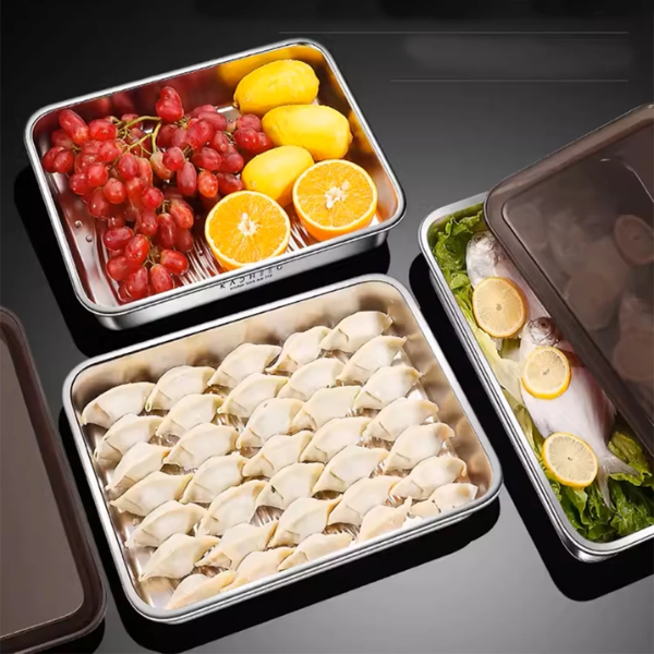 Contenitore per alimenti antibatterico in acciaio inox 304 con coperchio sottovuoto (22,5 x 15 x 6cm)