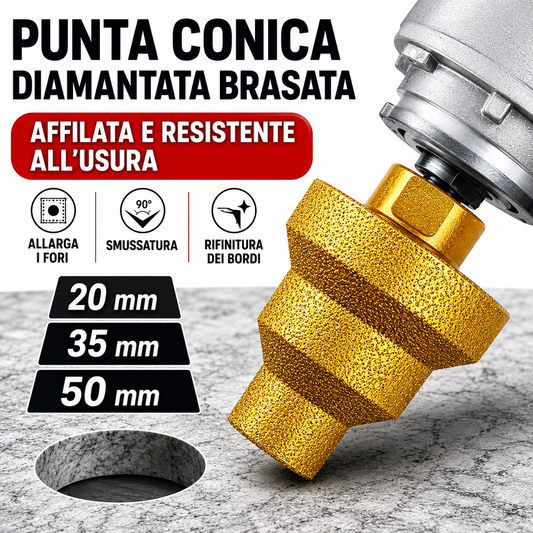 Punta Diamantata Allargafori e Smussatura a 3 Livelli 20-35-50mm (Accessori Inclusi)