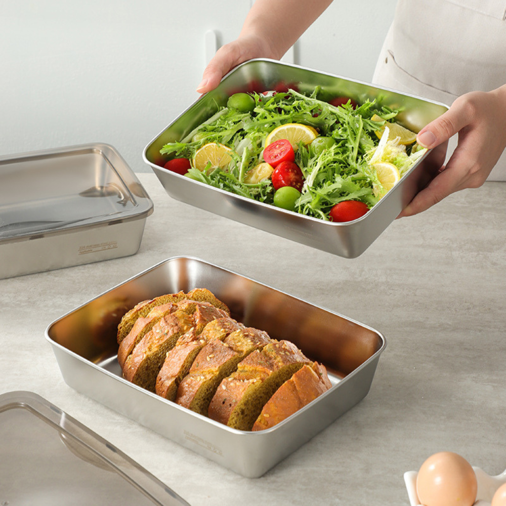 ⭐️ La scatola antibatterica in acciaio inossidabile 304 mantiene il cibo fresco a lungo (25*20*5.5cm)
