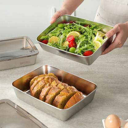 ⭐️ La scatola antibatterica in acciaio inossidabile 304 mantiene il cibo fresco a lungo (25*20*5.5cm)