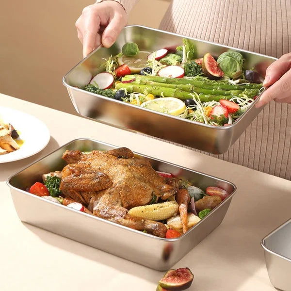Vassoio per alimenti in acciaio inossidabile (22 x 15 x 6 cm) - CON COPERCHIO