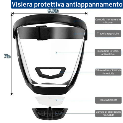 La visiera protegge il viso dalle polveri sottili e dalla nebbia, protezione completa ✓