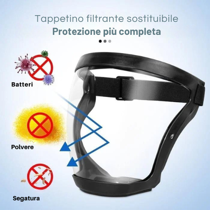 La visiera protegge il viso dalle polveri sottili e dalla nebbia, protezione completa ✓