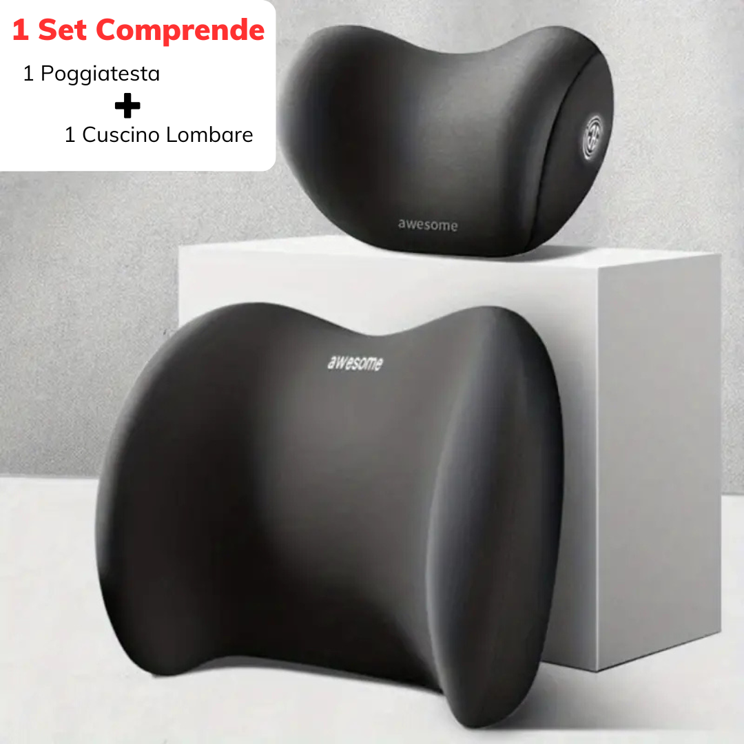 Set di cuscini ergonomici per testa e schiena per auto non deformabili.