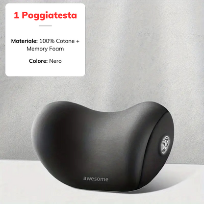 Set di cuscini ergonomici per testa e schiena per auto non deformabili.