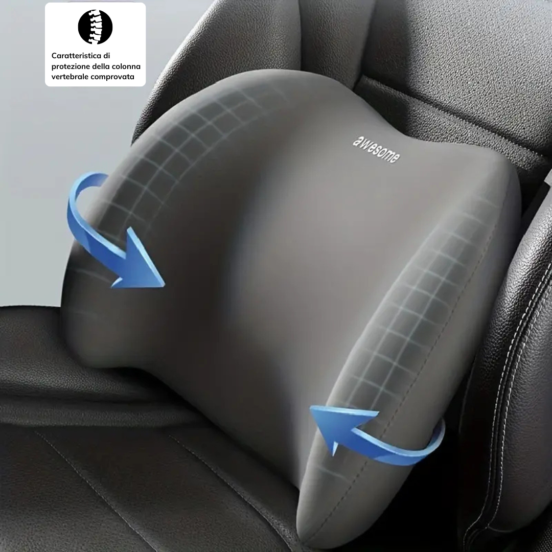 Set di cuscini ergonomici per testa e schiena per auto non deformabili.