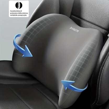 Set di cuscini ergonomici per testa e schiena per auto non deformabili.