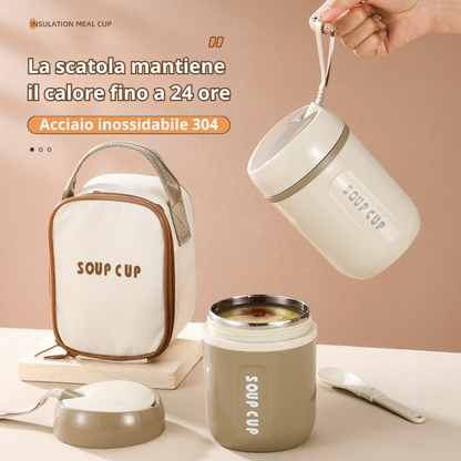 Contenitore per alimenti isolato in acciaio inossidabile da 500 ml con coperchio - Riutilizzabile, versatile per zuppe, stufati e altro