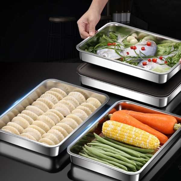 Contenitore per alimenti antibatterico in acciaio inox 304 con coperchio sottovuoto (22,5 x 15 x 6cm)