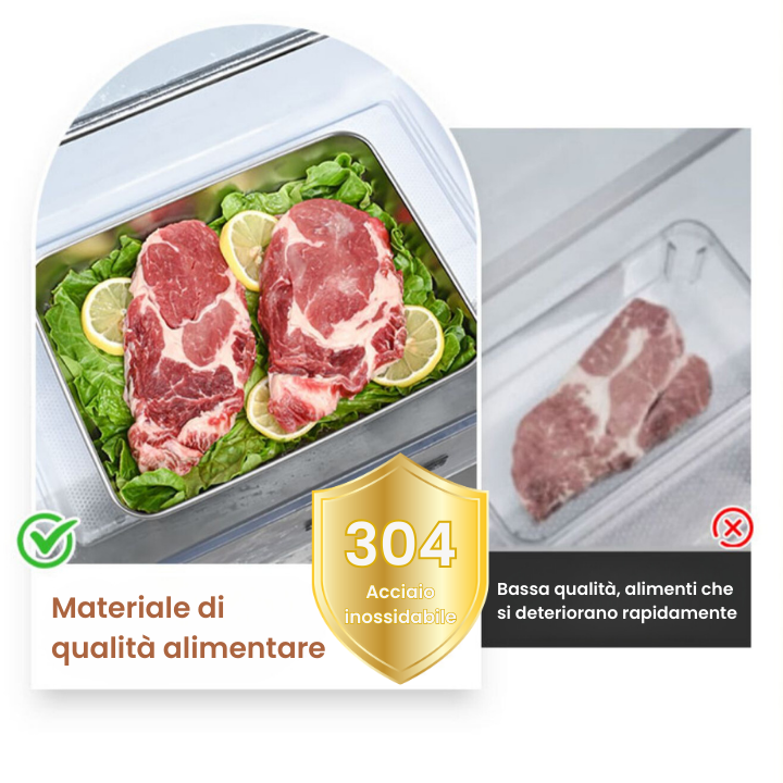 Vassoio in acciaio inox 304 per alimenti, con coperchio ermetico, di forma rettangolare e di grande misura, molto pratico