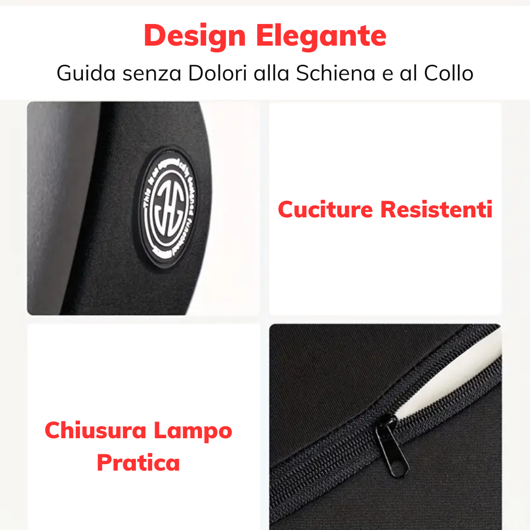 Set di cuscini ergonomici per testa e schiena per auto non deformabili.