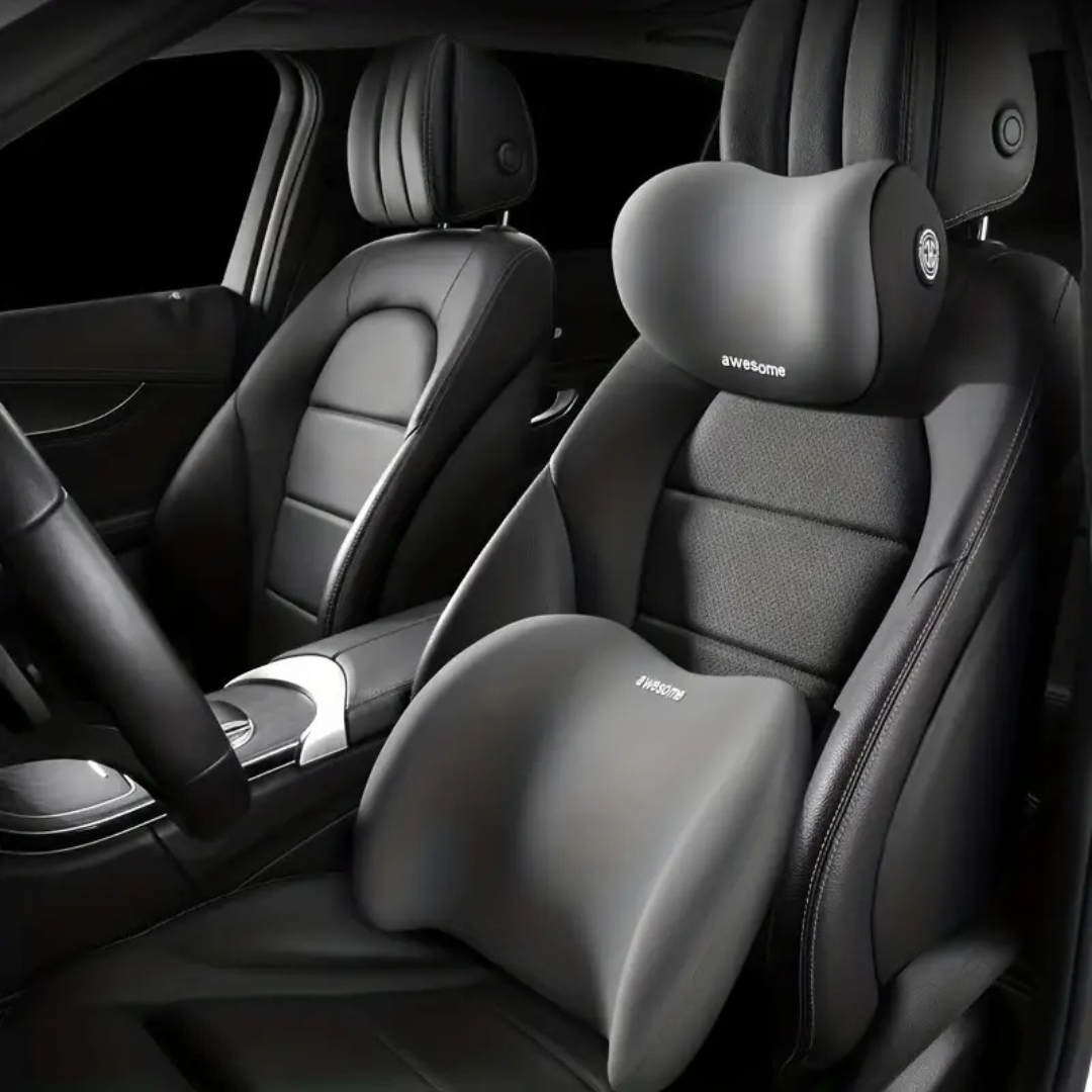 Set di cuscini ergonomici per testa e schiena per auto non deformabili.
