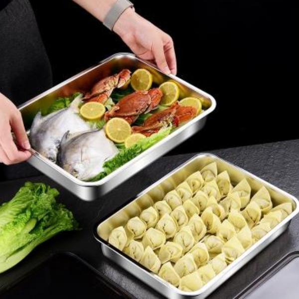 Contenitore per alimenti antibatterico in acciaio inox 304 con coperchio sottovuoto (22,5 x 15 x 6cm)