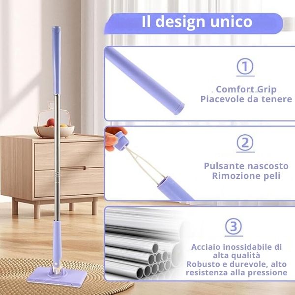 🌈 Mini Mop con Cambio del Panno, Design del Manico a Spinta-Tiro con Asciugamano Monouso