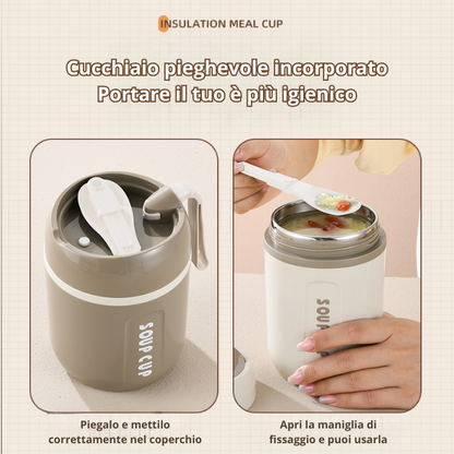 Contenitore per alimenti isolato in acciaio inossidabile da 500 ml con coperchio - Riutilizzabile, versatile per zuppe, stufati e altro