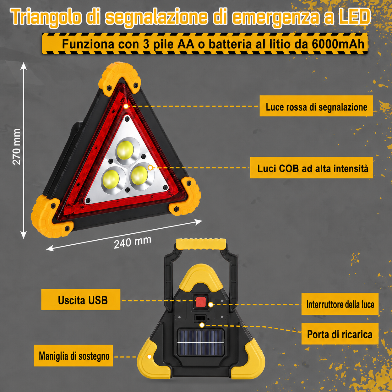 TRIANGOLO LED DI EMERGENZA 3 IN 1 – MASSIMA VISIBILITÀ E SICUREZZA SU STRADA
