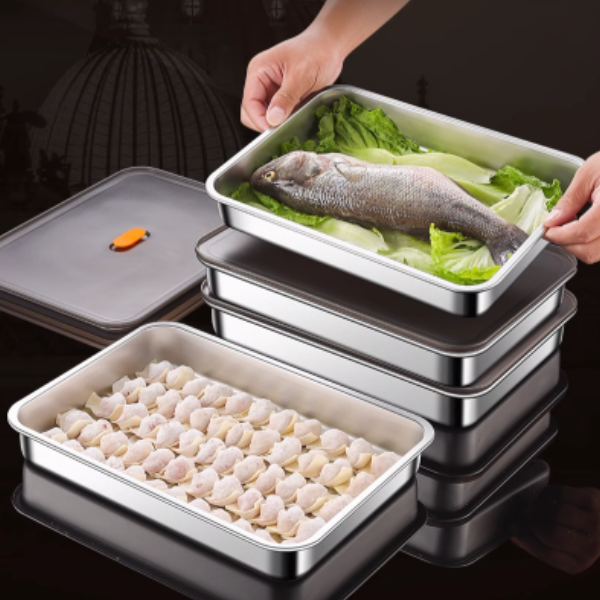 Contenitore per alimenti antibatterico in acciaio inox 304 con coperchio sottovuoto (22,5 x 15 x 6cm)