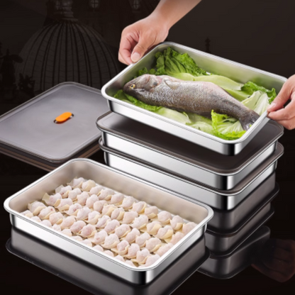 Contenitore per alimenti antibatterico in acciaio inox 304 con coperchio sottovuoto (22,5 x 15 x 6cm)