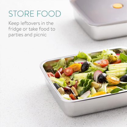 ✨Contenitore per alimenti antibatterico in acciaio inox 304 con coperchio sottovuoto (22,5 x 15 x 6cm)