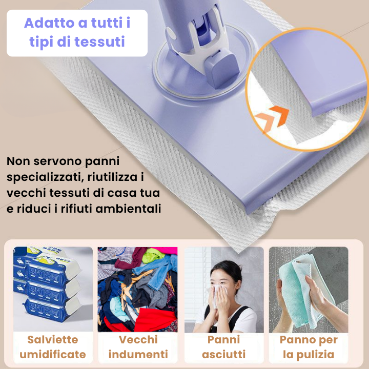 Mop con Cambio del Panno, Design del Manico a Spinta-Tiro con Asciugamano Monouso (LTT)