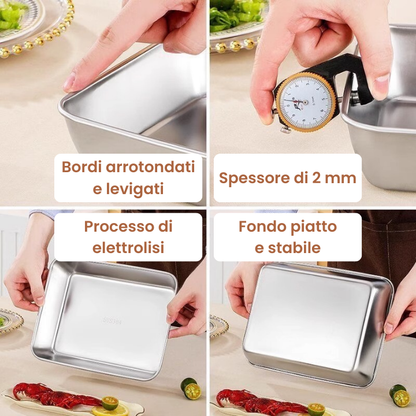 Vassoio in acciaio inox 304 per alimenti, con coperchio ermetico, di forma rettangolare e di grande misura, molto pratico