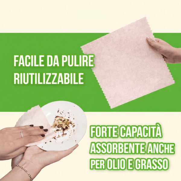 Panno multiuso in fibra di luffa. Super assorbente, separa il grasso, ideale per pulire la cucina, i tavoli e tutte le superfici.