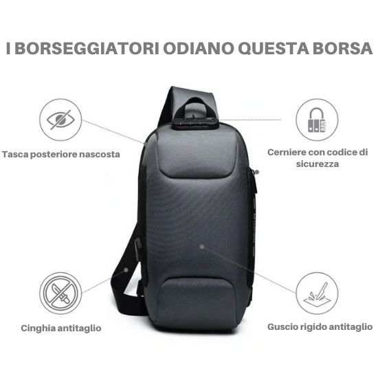 Borsa a tracolla antifurto con ricarica