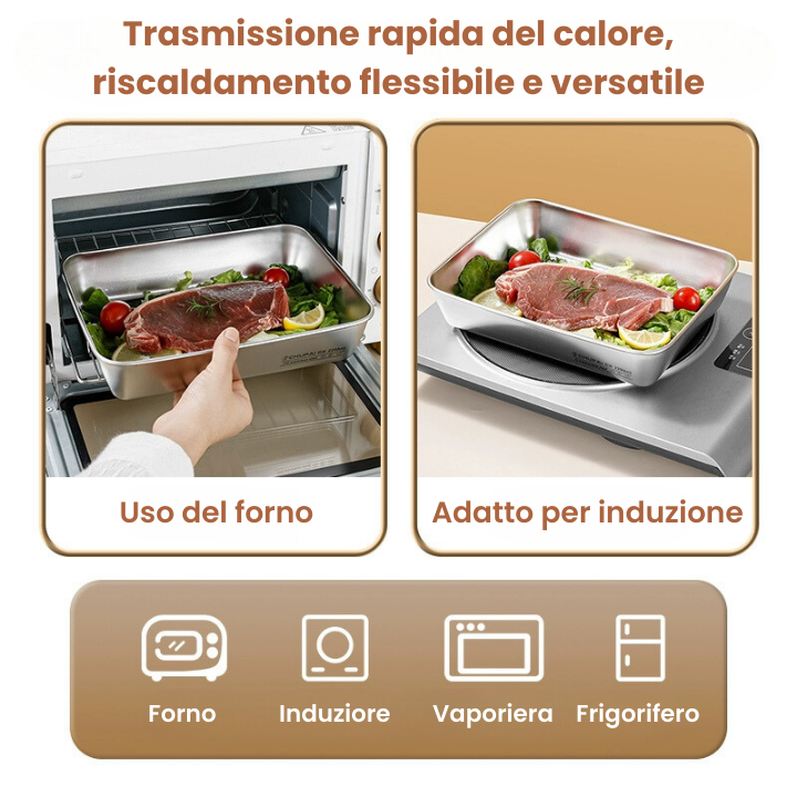 Vassoio in acciaio inox 304 per alimenti, con coperchio ermetico, di forma rettangolare e di grande misura, molto pratico