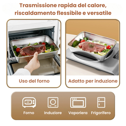 Vassoio in acciaio inox 304 per alimenti, con coperchio ermetico, di forma rettangolare e di grande misura, molto pratico