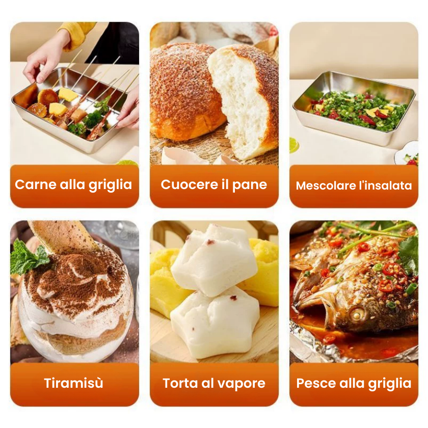 Vassoio in acciaio inox 304 per alimenti, con coperchio ermetico, di forma rettangolare e di grande misura, molto pratico