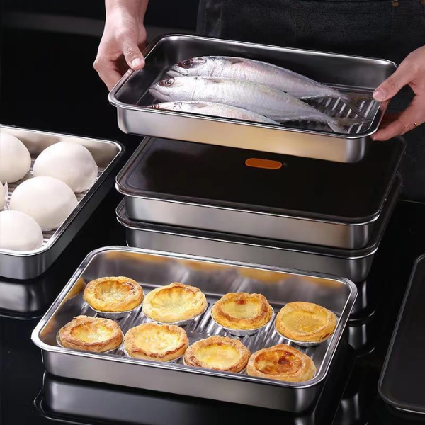 Contenitore per alimenti antibatterico in acciaio inox 304 con coperchio sottovuoto (22,5 x 15 x 6cm)