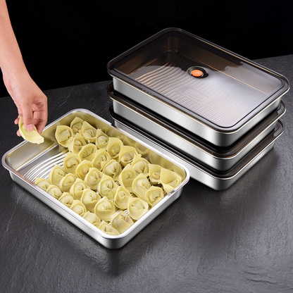 Contenitore per alimenti antibatterico in acciaio inox 304 con coperchio sottovuoto (22,5 x 15 x 6cm) (P)