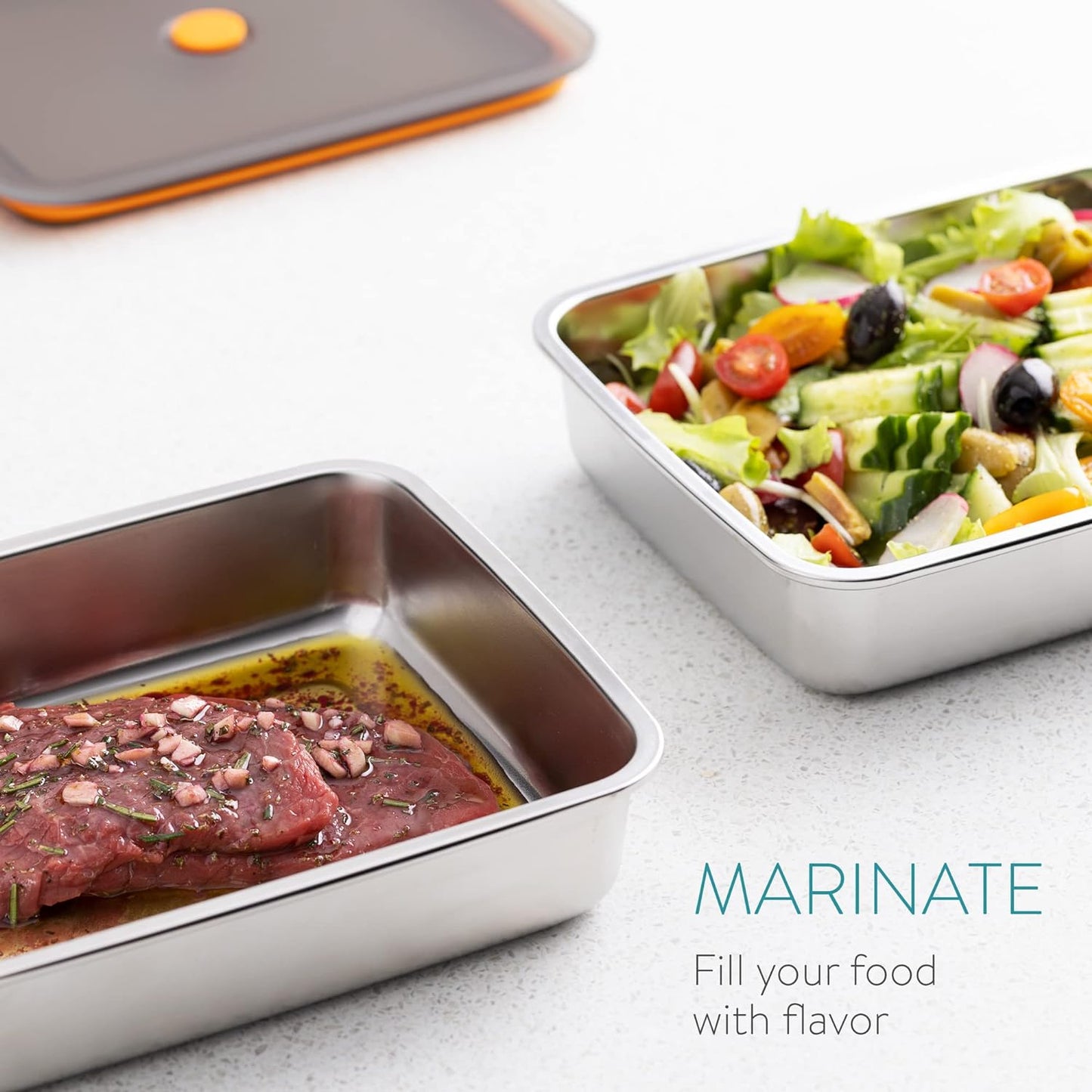 ✨Contenitore per alimenti antibatterico in acciaio inox 304 con coperchio sottovuoto (22,5 x 15 x 6cm)