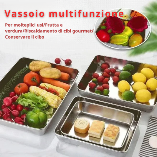 Vassoio per alimenti in acciaio inossidabile (22 x 15 x 6 cm) - CON COPERCHIO