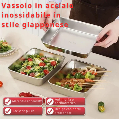 Vassoio per alimenti in acciaio inossidabile (22 x 15 x 6 cm) - CON COPERCHIO