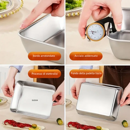 Vassoio per alimenti in acciaio inossidabile (22 x 15 x 6 cm) - CON COPERCHIO