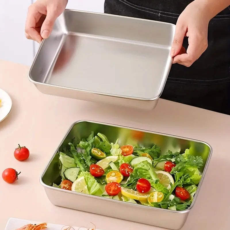 Vassoio per alimenti in acciaio inossidabile (22 x 15 x 6 cm) - CON COPERCHIO