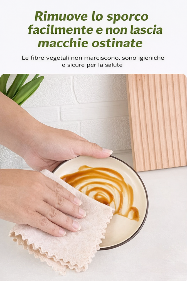 Panno multiuso in fibra di luffa. Super assorbente, separa il grasso, ideale per pulire la cucina, i tavoli e tutte le superfici.