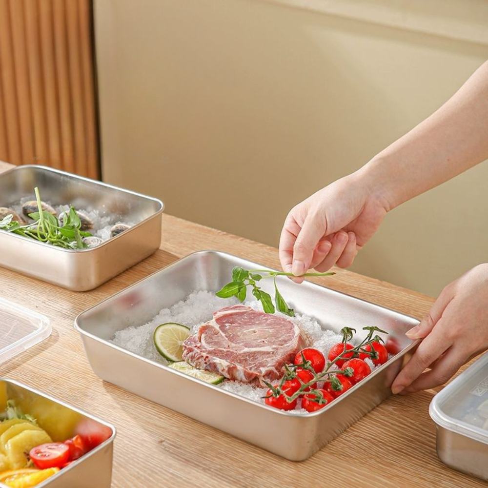 Scatola per la conservazione degli alimenti in acciaio inossidabile S304 (25*20*6cm)