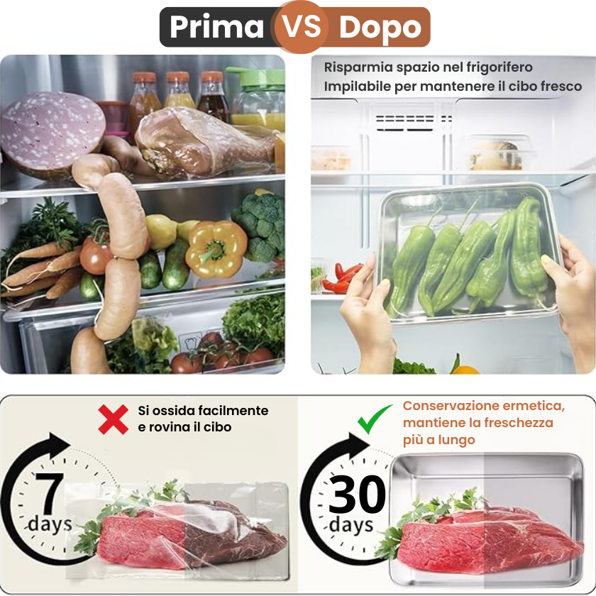 Vassoio in acciaio inox 304 per alimenti, con coperchio ermetico, di forma rettangolare e di grande misura, molto pratico