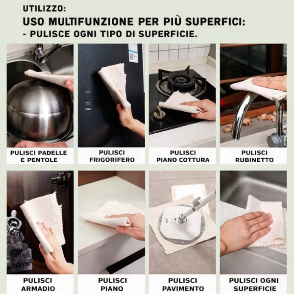 Panno multiuso in fibra di luffa. Super assorbente, separa il grasso, ideale per pulire la cucina, i tavoli e tutte le superfici.