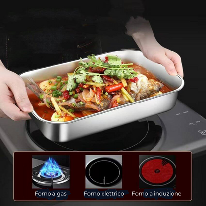 Contenitore per alimenti antibatterico in acciaio inox 304 con coperchio sottovuoto (22,5 x 15 x 6cm)