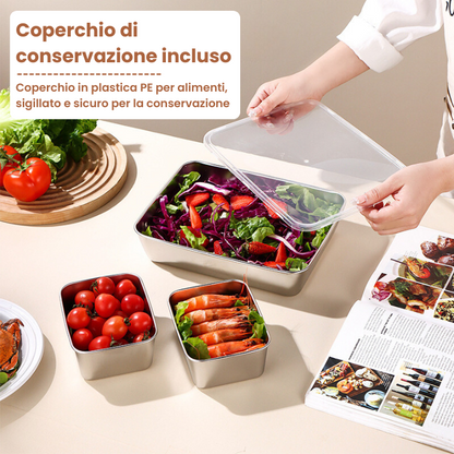 Scatola per la conservazione degli alimenti in acciaio inossidabile 304 (25 x 20 x 5 cm)